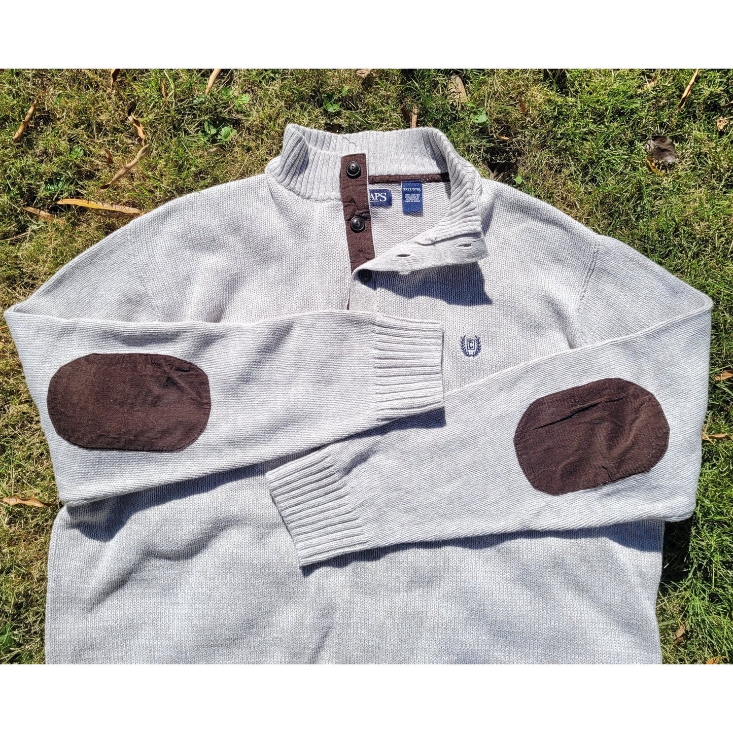 Vtg Chaps Ralph Lauren Henley Sweater Elbow Patches