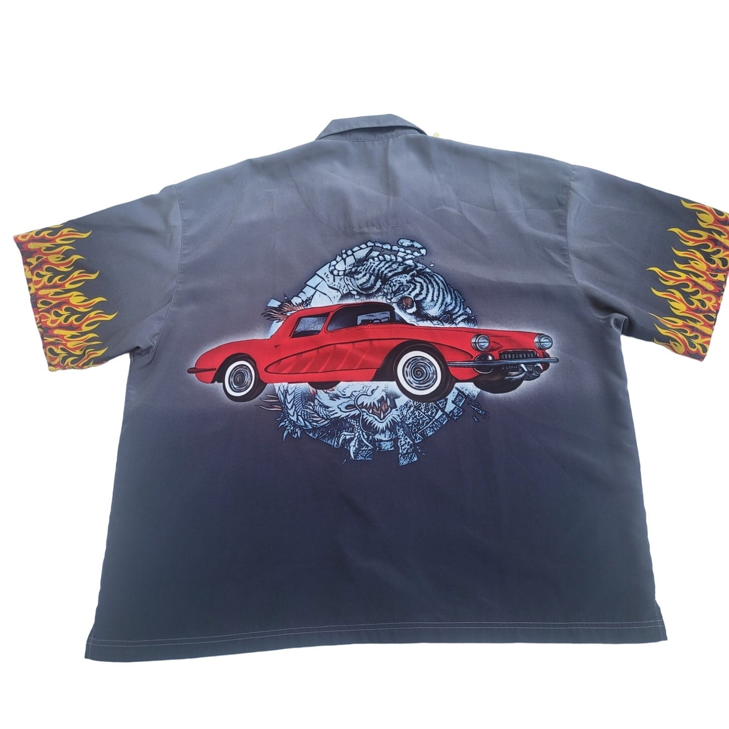 Vintage Y2k No Boundaries Gradient Flames Tiger Button Shirt
