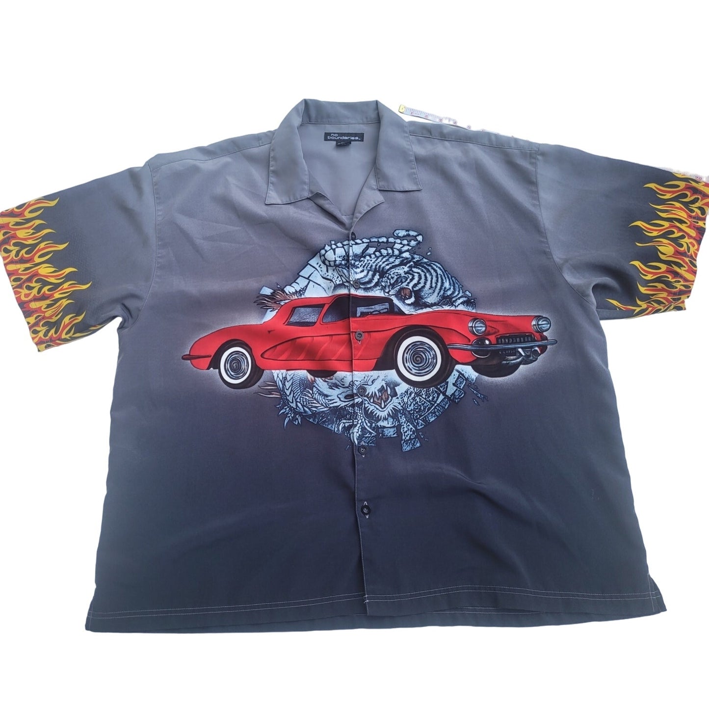 Vintage Y2k No Boundaries Gradient Flames Tiger Button Shirt
