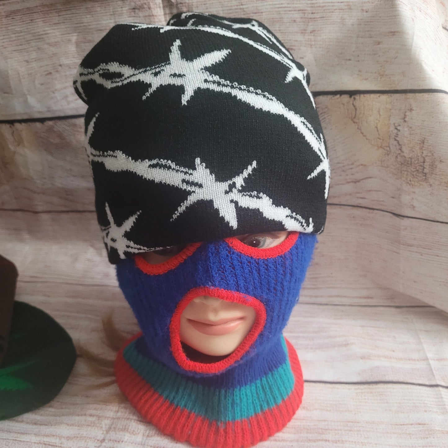 Barbed Wire Y2k graphic Knit Beanie