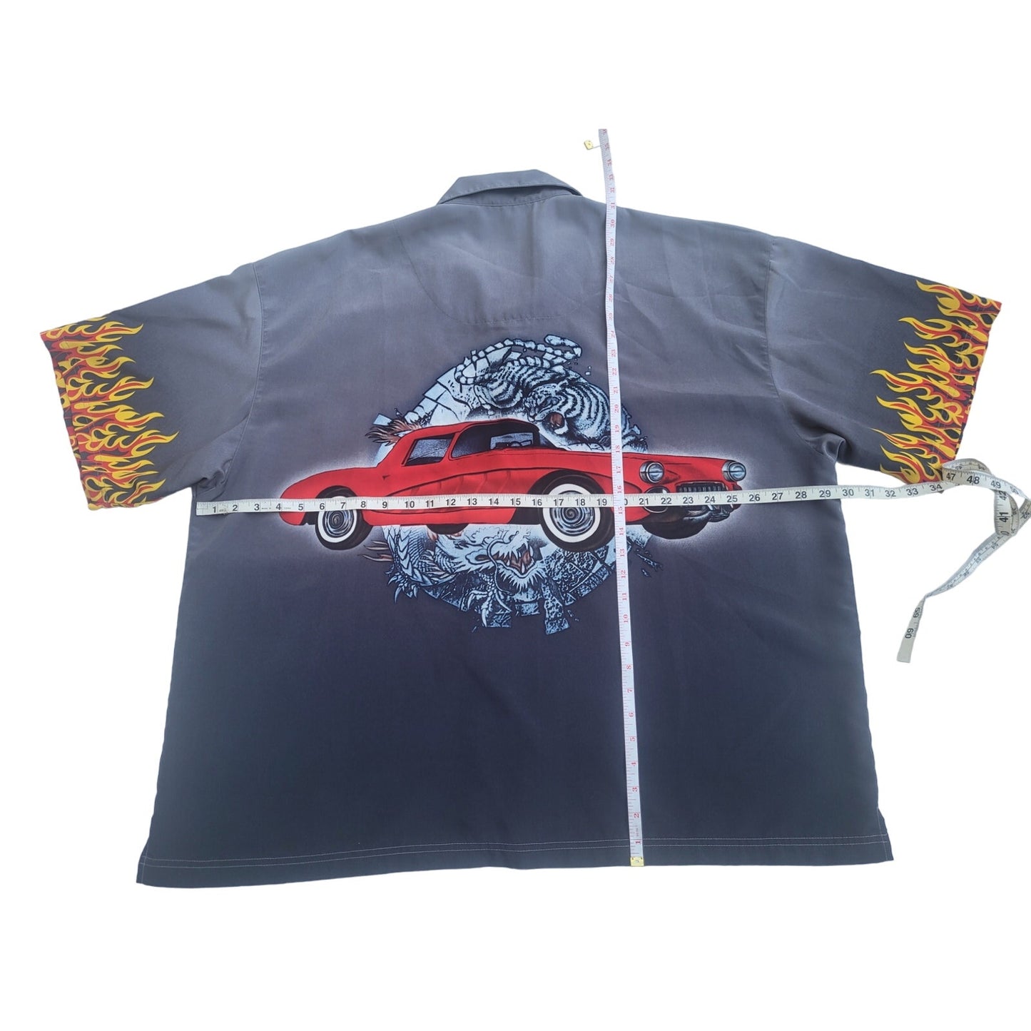 Vintage Y2k No Boundaries Gradient Flames Tiger Button Shirt