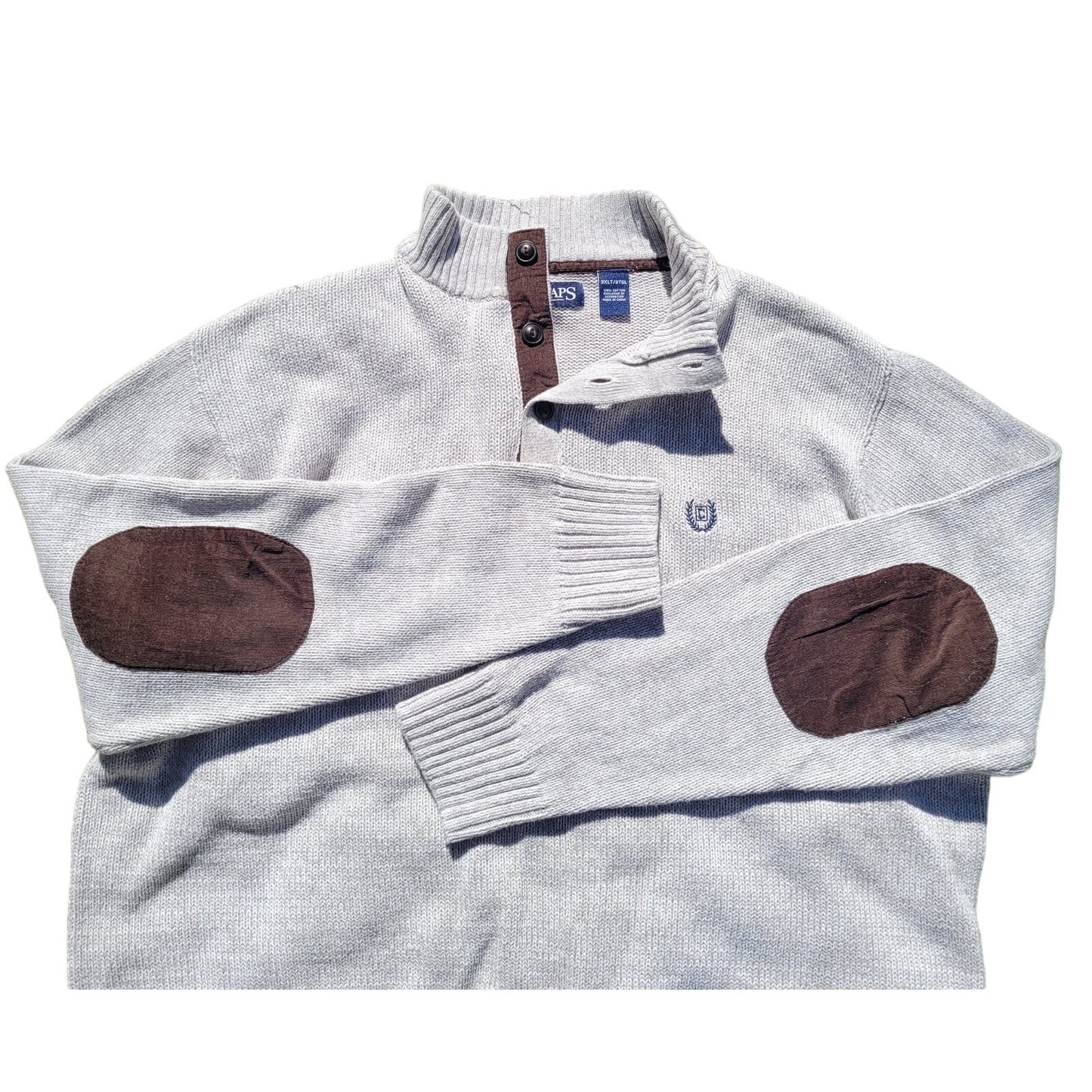 Vtg Chaps Ralph Lauren Henley Sweater Elbow Patches