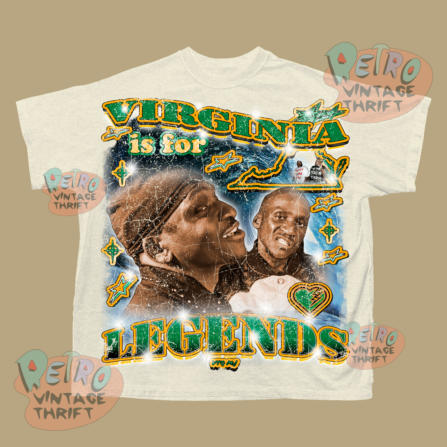 Clipse graphic tee Norfolk featuring Virginia is for Legends design with artists on a vintage white shirt