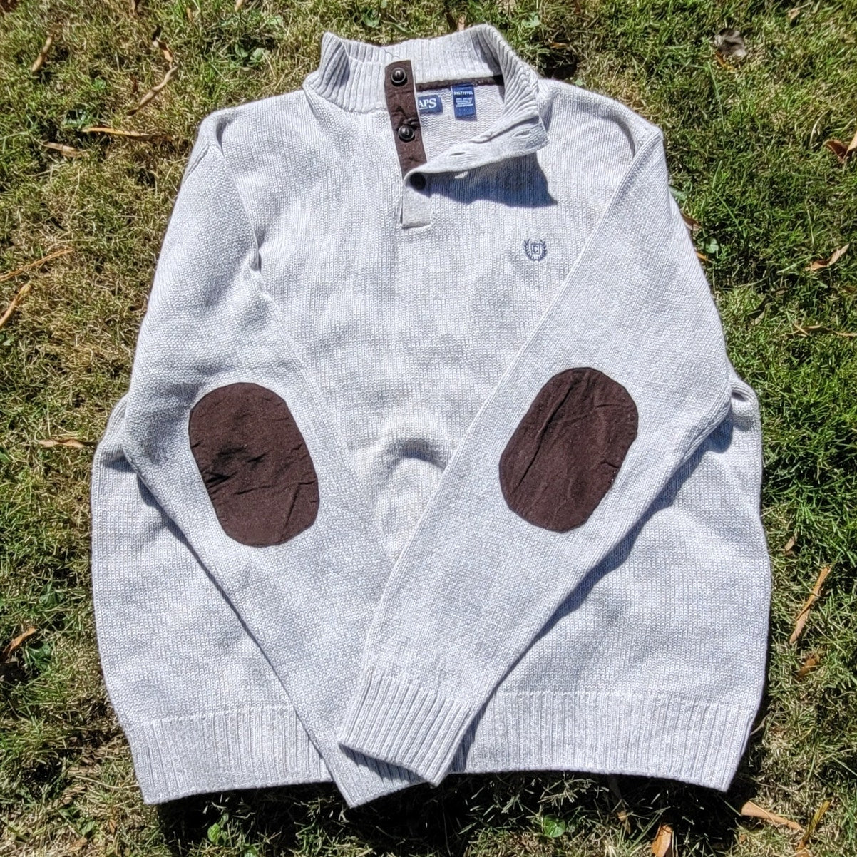 Vtg Chaps Ralph Lauren Henley Sweater Elbow Patches