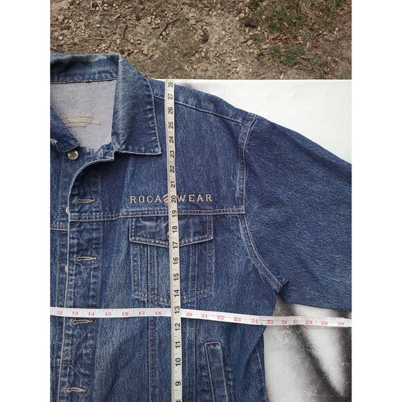 Vintage Rocawear Denim Trucker Jacket 90s Leather Patch