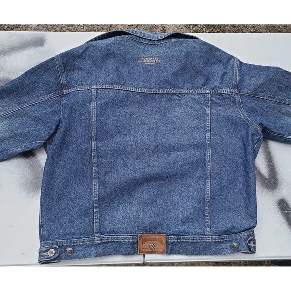 Vintage Rocawear Denim Trucker Jacket 90s Leather Patch