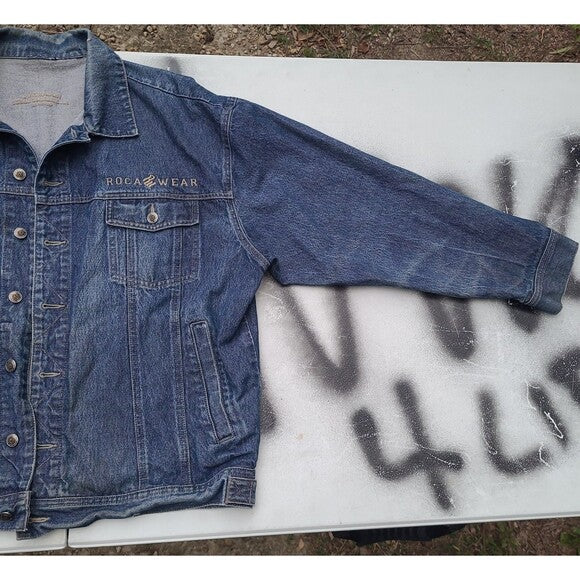 Vintage Rocawear Denim Trucker Jacket 90s Leather Patch