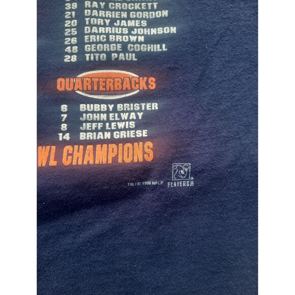 Vtg Denver Broncos Back to Back Champion Superbowl XXXIII tee