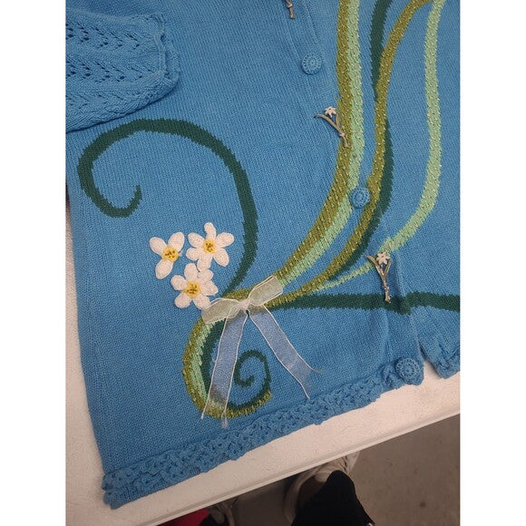 Vtg Storybook Knits Floral Cardigan Sweater