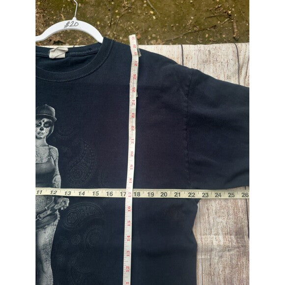 Vtg y2k Day of the Dead Pinup Pit Bull Tee shirt