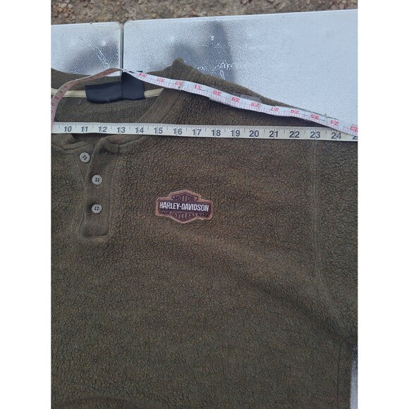 Vtg Harley Davidson Henley Sweatshirt Olive Green