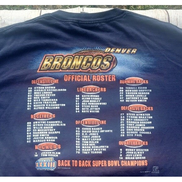 Vtg Denver Broncos Back to Back Champion Superbowl XXXIII tee
