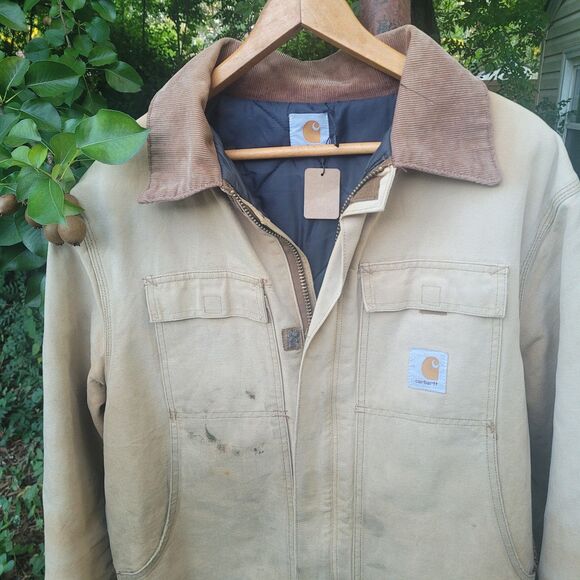 Vtg Carhartt Artic Quilt lined Canvas Jacket w/ Corduroy Collar
