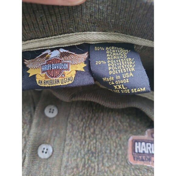 Vtg Harley Davidson Henley Sweatshirt Olive Green