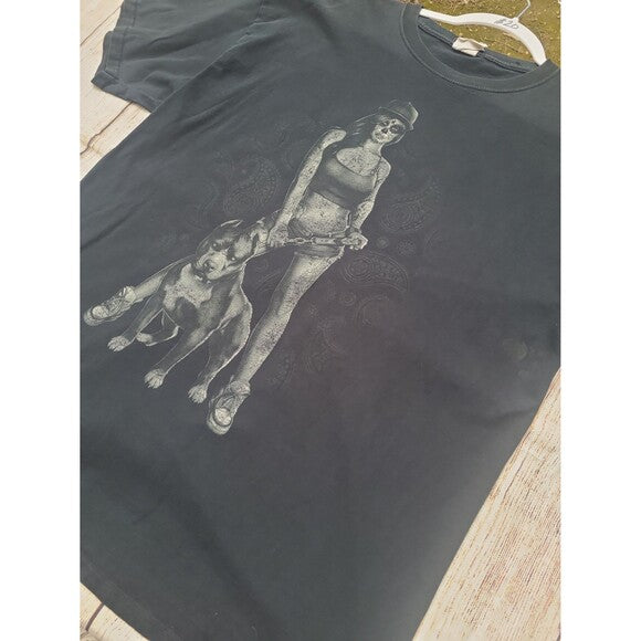 Vtg y2k Day of the Dead Pinup Pit Bull Tee shirt