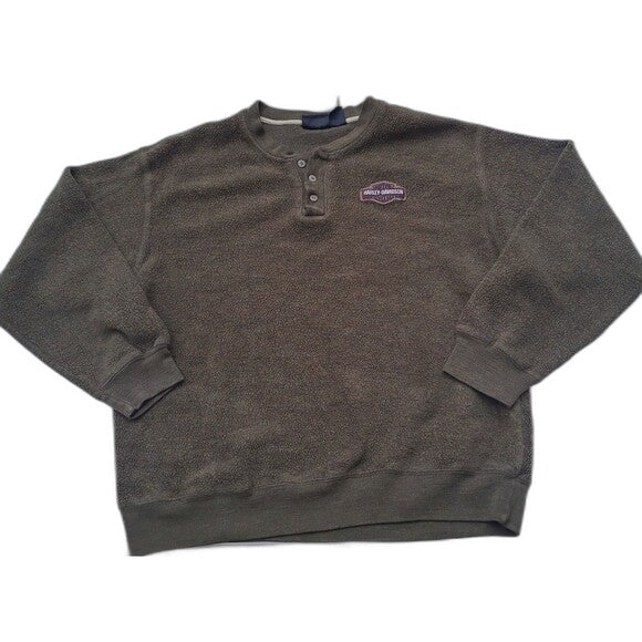 Vtg Harley Davidson Henley Sweatshirt Olive Green