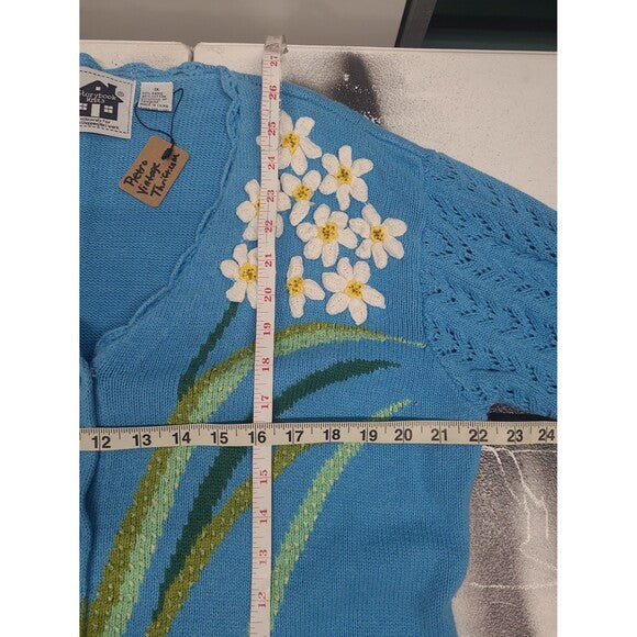 Vtg Storybook Knits Floral Cardigan Sweater