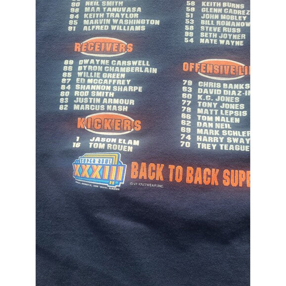 Vtg Denver Broncos Back to Back Champion Superbowl XXXIII tee