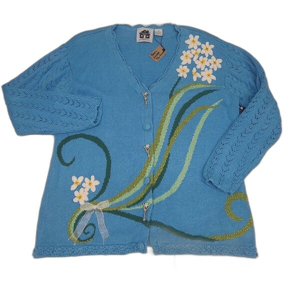 Vtg Storybook Knits Floral Cardigan Sweater