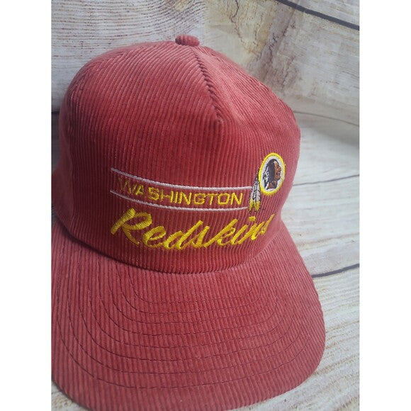 Washington Redskins vintage corduroy hat in red with embroidered logo and text on front