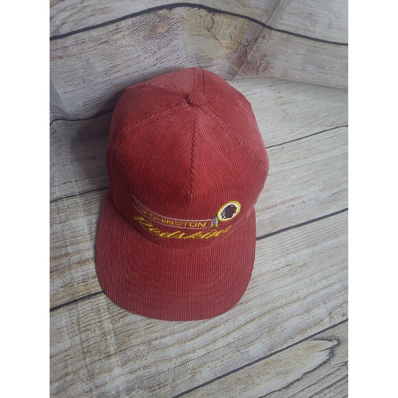 Washington Redskins vintage corduroy hat in red with embroidered logo and team name on front
