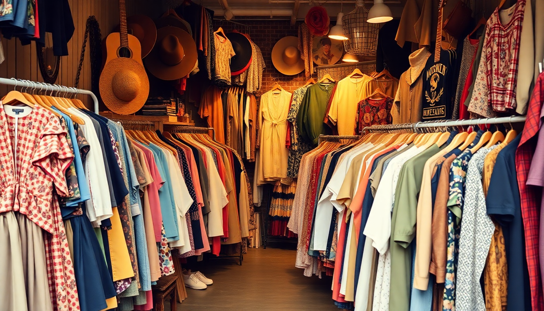 vintage street pop up shop with z racks full of vintage clothes 