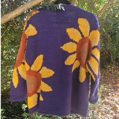 Vintage 90s  Express Tricot Cardigan handknit Sweater  Sunflower Amano