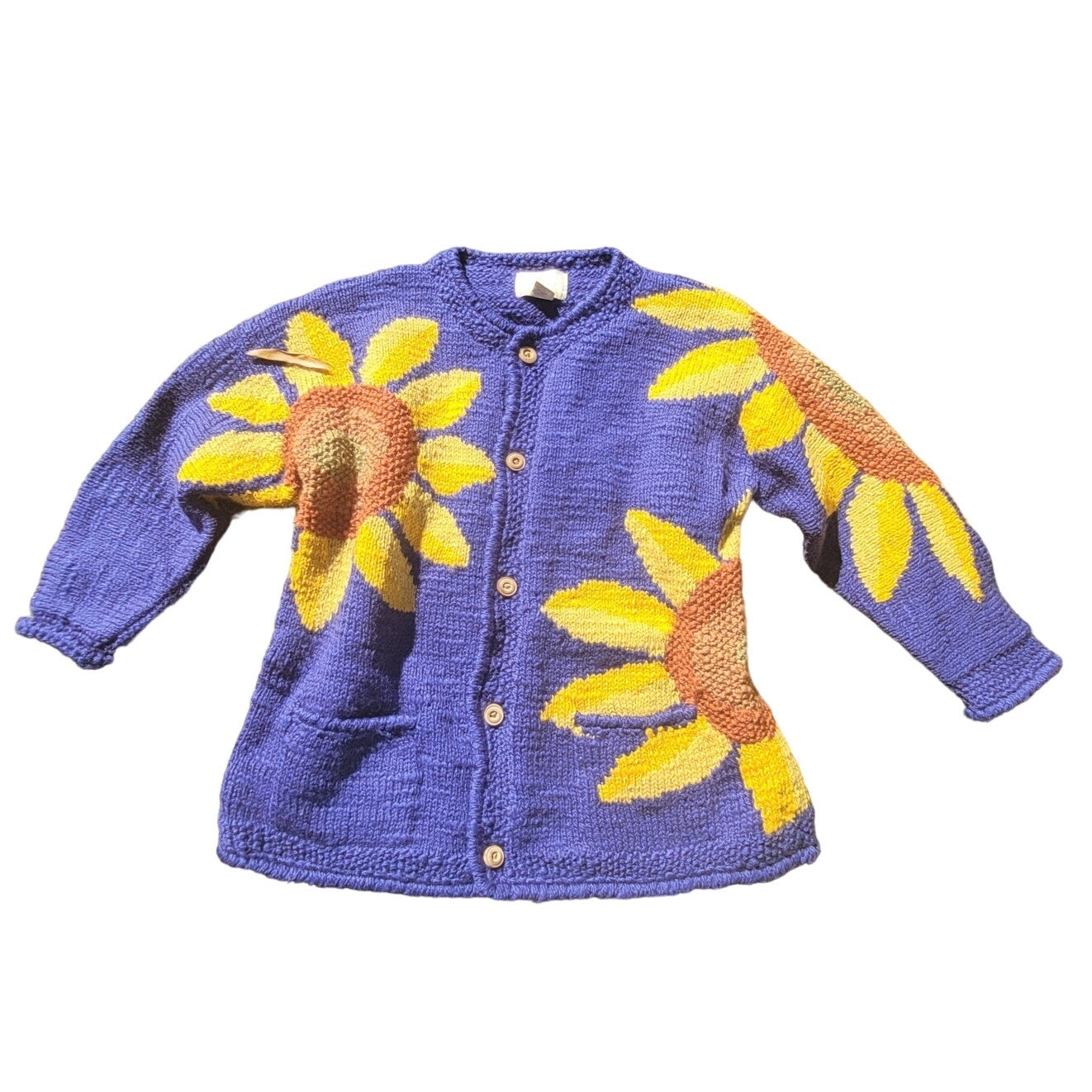 Vintage 90s  Express Tricot Cardigan handknit Sweater  Sunflower Amano