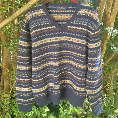 Vtg Brooks Brothers Fair Isle V Neck Wool sweater