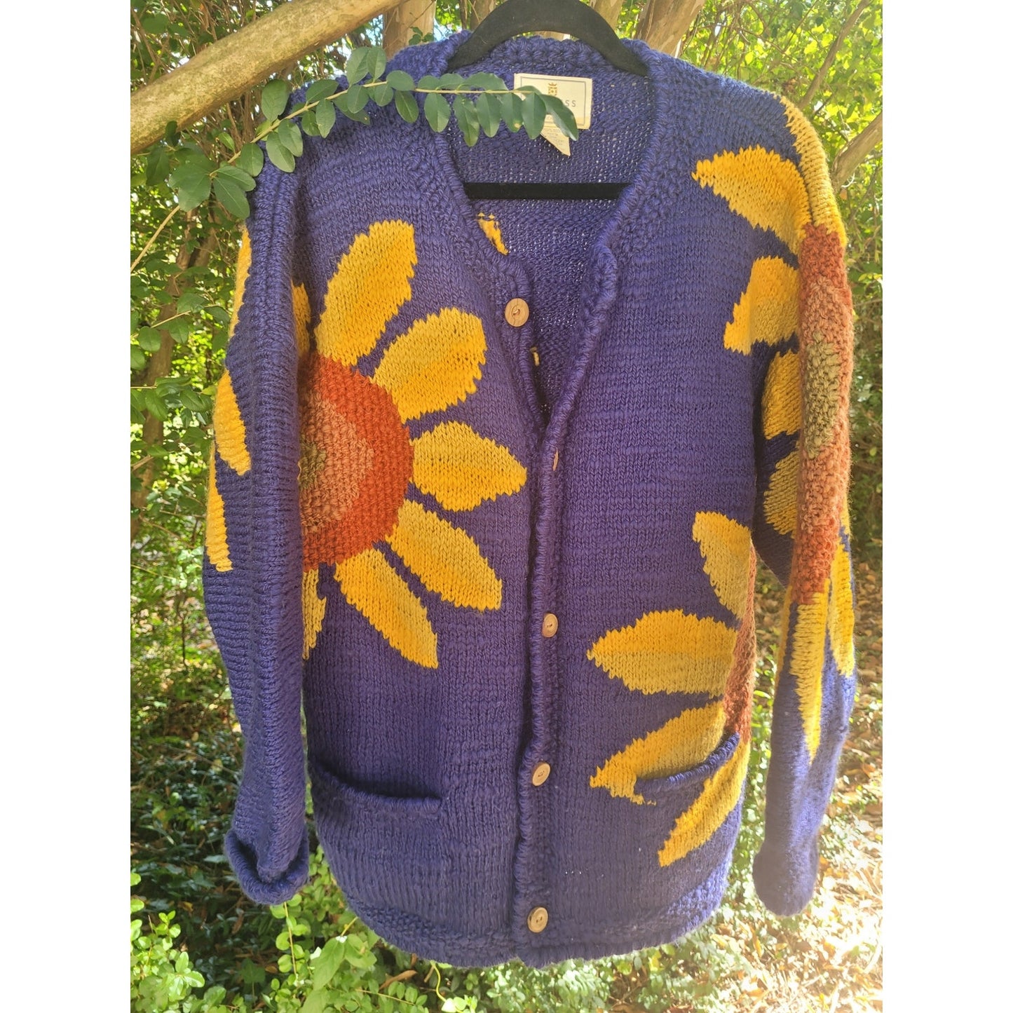 Vintage 90s  Express Tricot Cardigan handknit Sweater  Sunflower Amano