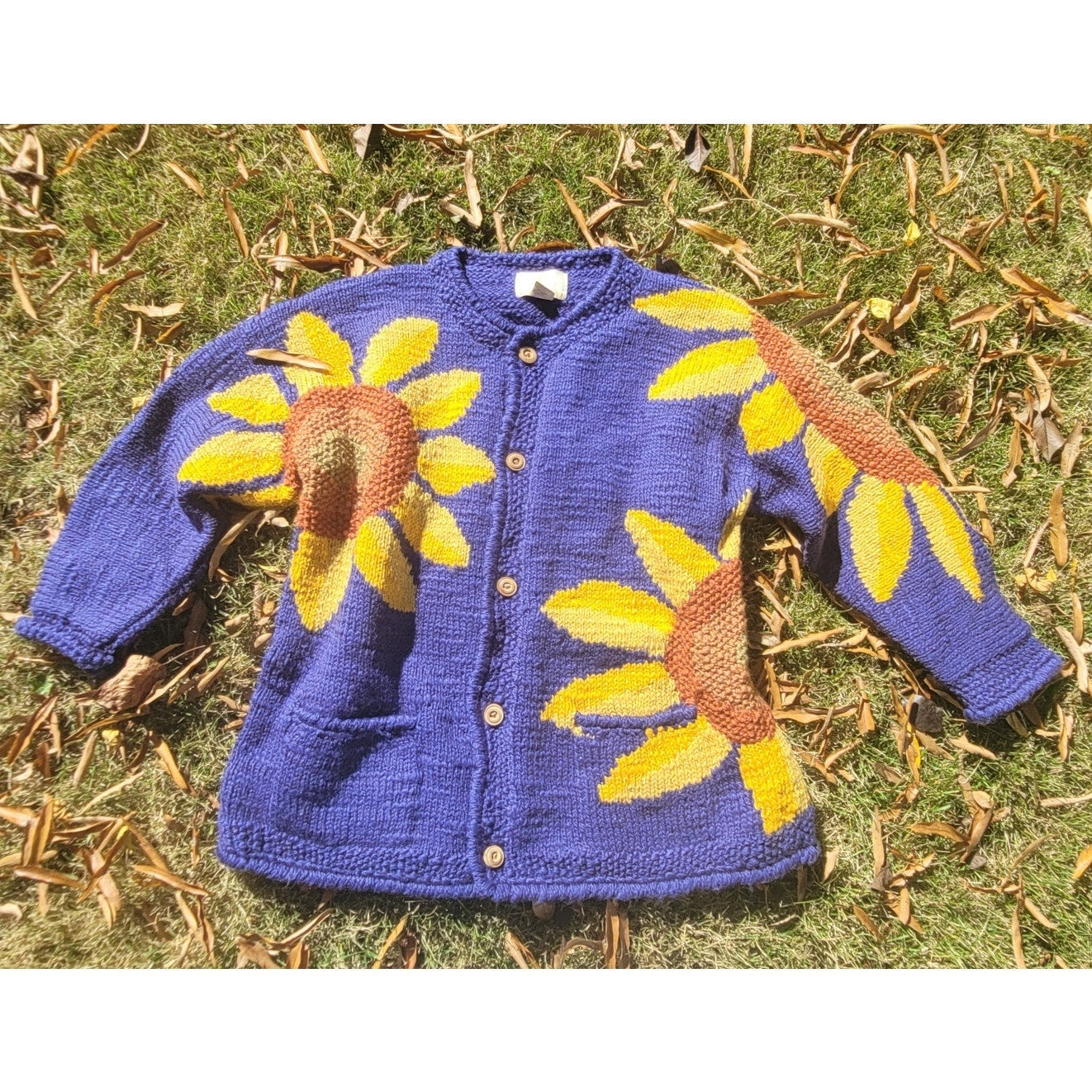 Vintage 90s  Express Tricot Cardigan handknit Sweater  Sunflower Amano