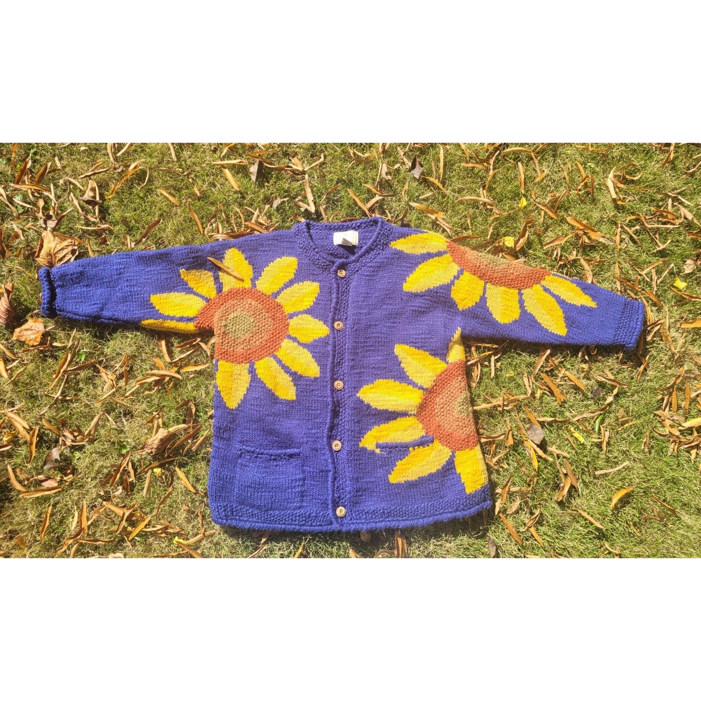 Vintage 90s  Express Tricot Cardigan handknit Sweater  Sunflower Amano