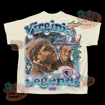 Clipse Virginia Is For Legends tee shirt with vibrant graphic of two men and state outline