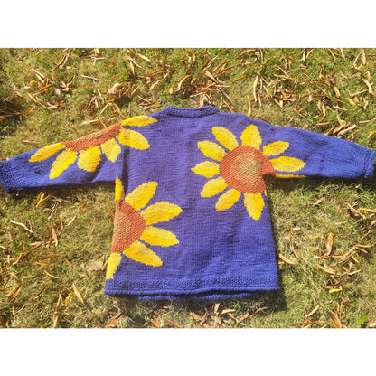 Vintage 90s  Express Tricot Cardigan handknit Sweater  Sunflower Amano