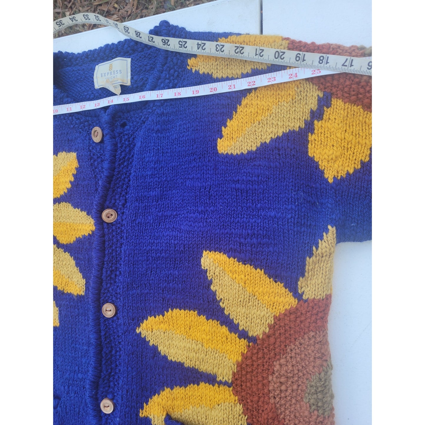 Vintage 90s  Express Tricot Cardigan handknit Sweater  Sunflower Amano