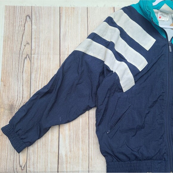 Vtg Adidas Windbreaker Jacket Aqua Colorblock