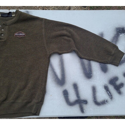 Vtg Harley Davidson Henley  Sweatshirt Olive Green