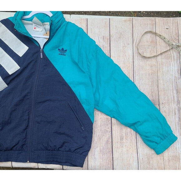 Vtg Adidas Windbreaker Jacket Aqua Colorblock