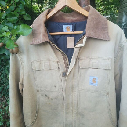 Vtg Carhartt Artic Quilt lined Canvas Jacket w/ Corduroy Collar