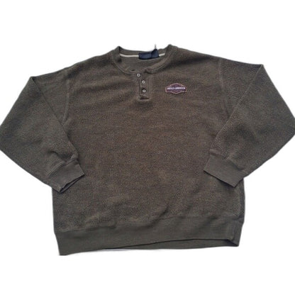 Vtg Harley Davidson Henley  Sweatshirt Olive Green