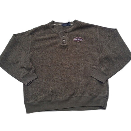 Vtg Harley Davidson Henley  Sweatshirt Olive Green