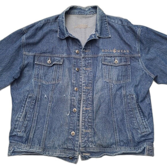 Vintage Rocawear Denim Trucker Jacket 90s Leather Patch