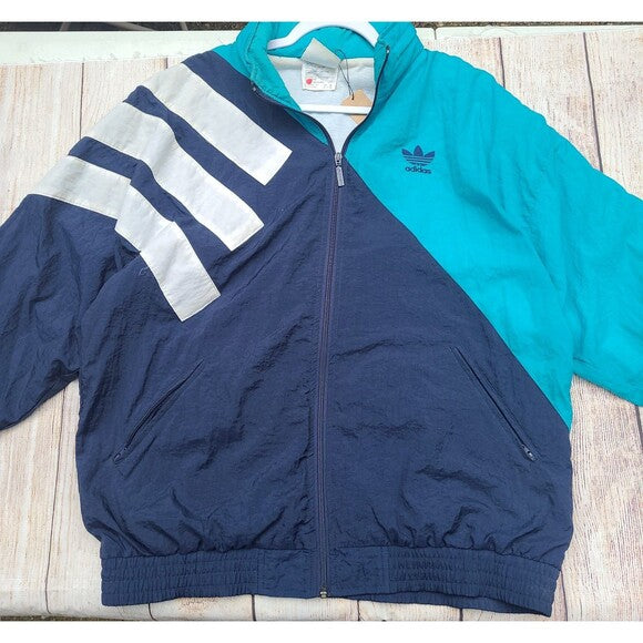 Vtg Adidas Windbreaker Jacket Aqua Colorblock
