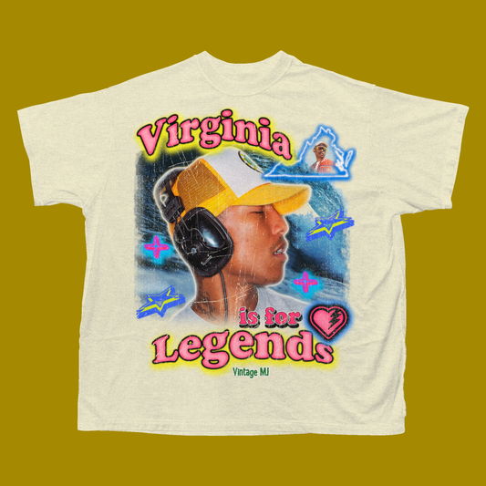 Virginia Is for Legends Y2k P tee with vintage style off white natural colorway and retro graphic design  by vintage mj featuring pharrell