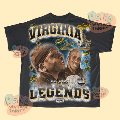 Black Virginia Is For Legends Clipse T-Shirt featuring vintage style graphic and artist portraits