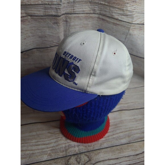 Vintage Sports Specialties Lions hat in white and blue with Detroit Lions logo and adjustable back