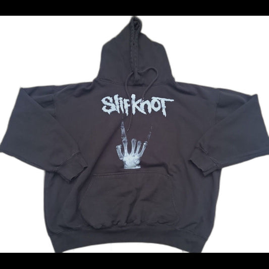 Black Y2K Slipknot Graphic Hoodie with white band logo and skeletal hand print