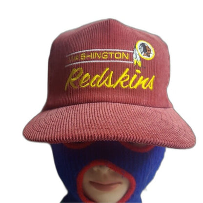 Washington Redskins vintage corduroy hat in maroon with yellow embroidered logo and text