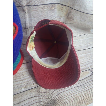 Washington Redskins vintage corduroy hat in red shown from inside with RetroVintage Thrift tag